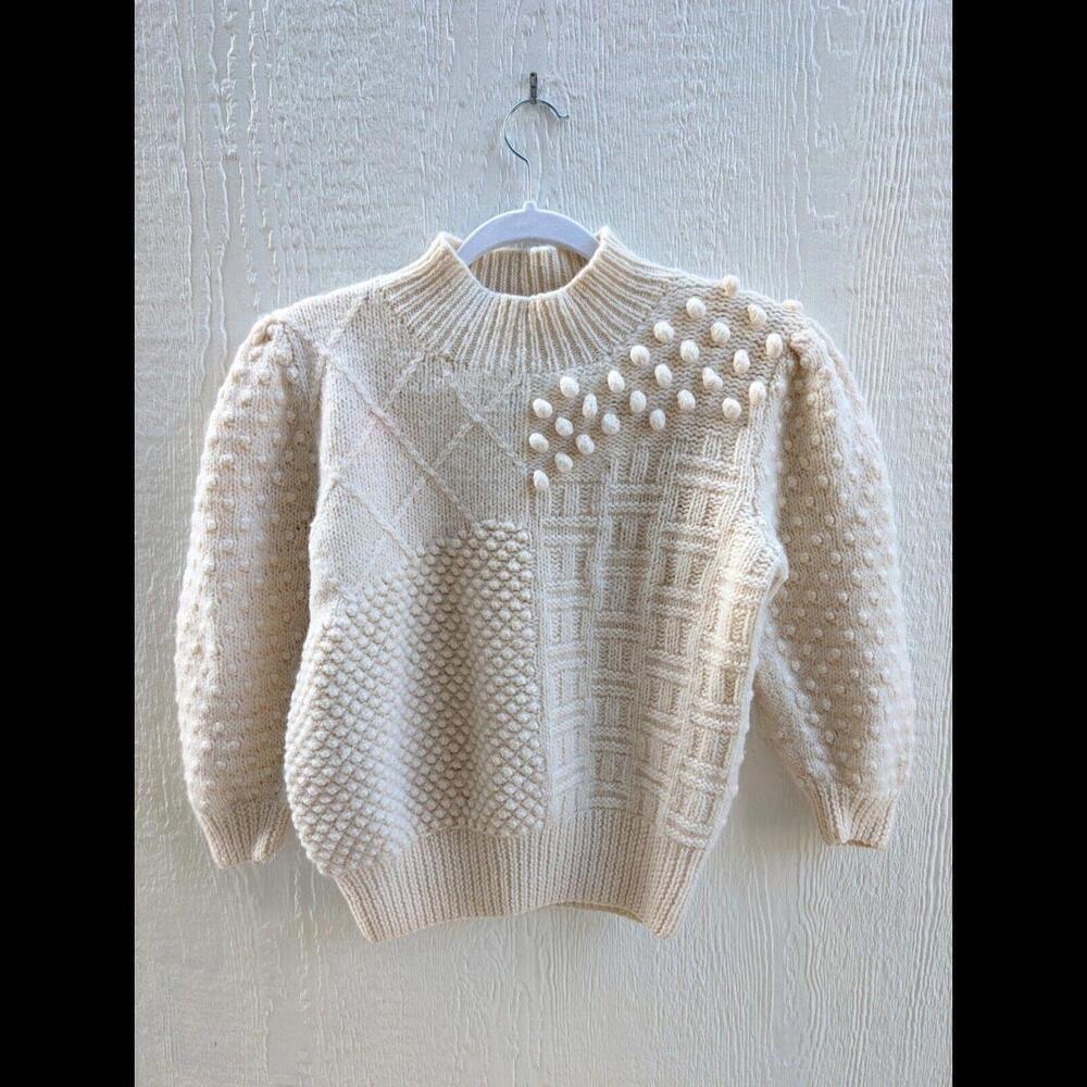 Vintage 60s Dorothy Bullitt Ivory Handknit 100% Wool Chunky Fisherman Sweater Sm